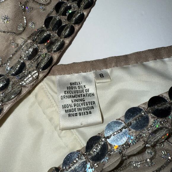 Scala Couture Sequin Beaded Mini Dress Women’s Silver V Neck Sleeveless Party 8 - Picture 7 of 16